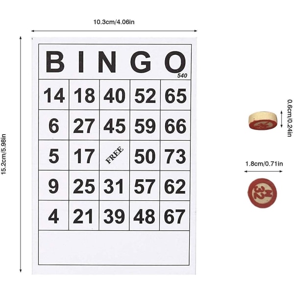 Bingo-kort for voksne og barn, klassisk bingo-papirspillkort med 40 bingonummerkort og 75 brikker, morsomme sosiale spill