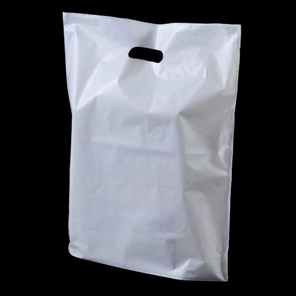 100 hvide bæreposer med hank - Store bæreposer 15 x 18 + 3\" til indkøb, dagligvarer, gaver, butikker, supermarkeder, kontanter og bærerforretninger L