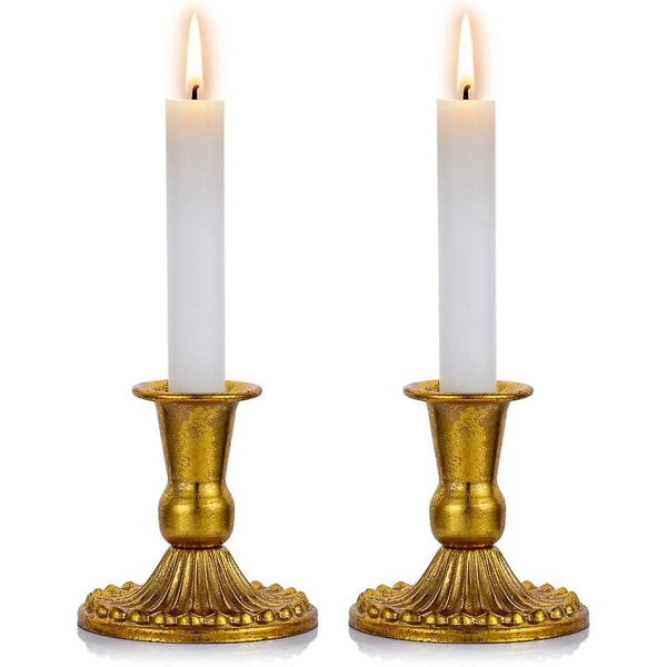 Set med 2 metall guld kandelaber ljusstakar dekoration, vintage bröllop mittpunkt dekoration ljushållare, antik Shabbat set för fönster och dis