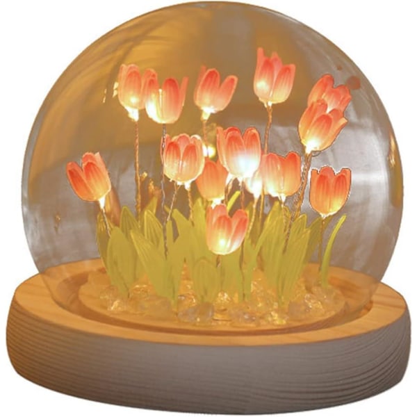 Gjør-det-selv-tulipannattlysmaterialepakke, romantisk tulipanomgivelseslys, Simuleringsblomsterlys for elskere, rosa (10*12 cm)