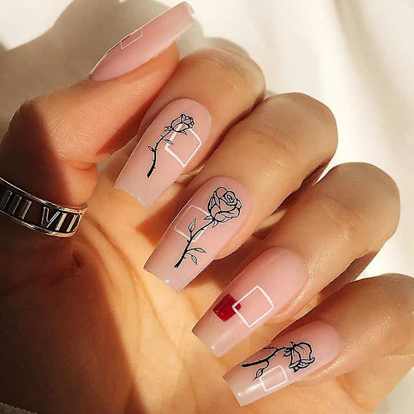 Blommor Nageldekaler, 3D Självhäftande Svart Vit Ros Nagelklistermärken Fransk Hål Blom Nagelkonst Design Manikyr Diy Nageldekor (6 ark)