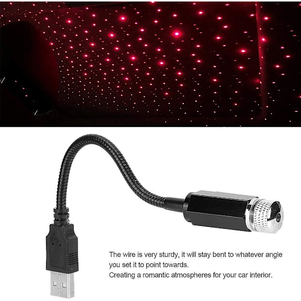 Auton kattoon tähtitaivasvalo, USB-tähtiprojektori yövalo auton sisustukseen, USB-romanttinen yleismaailmallinen tunnelmaprojektori koristelamppu (2 kpl, punainen)