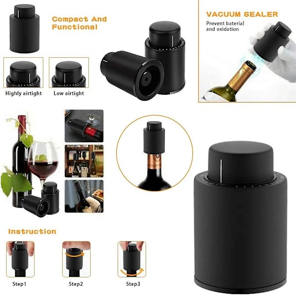 2 stk. Flaskeprop til Champagne/vin Vakuum med Datomærke, Genanvendelige Flaskepropper Saver, Vinbevarer Keeper Pump Vakuumflaske