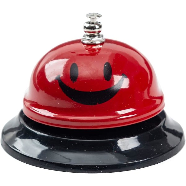 Ringeklokke, 3,35 tommer diameter, metallklokke, rød smilefjes, serviceklokke for skrivebord