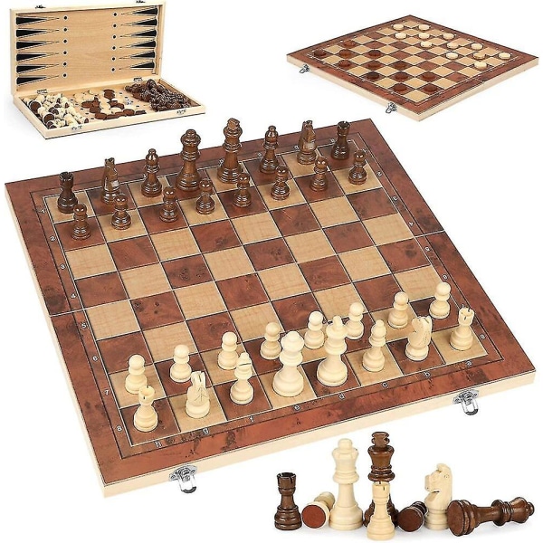 Shakkilaudan tammi Backgammon 3-in-1 -pelisetit Puiset shakkisetit