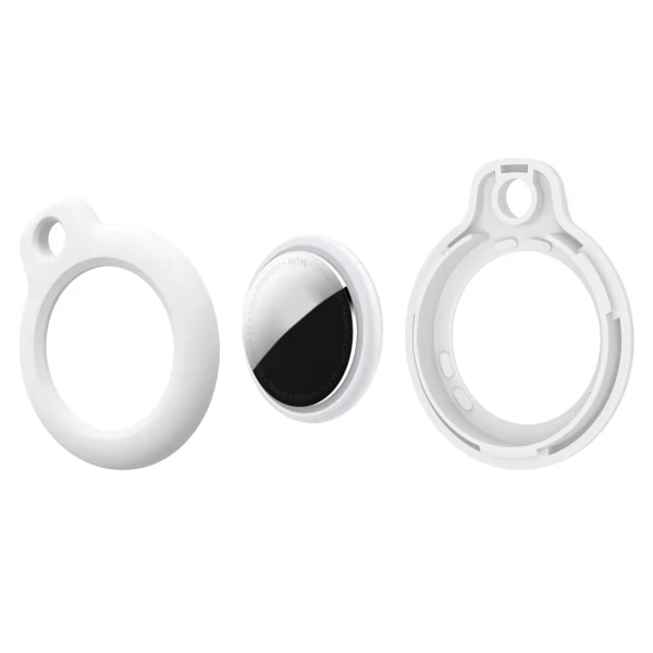 Nøkkelring kompatibel med Apple AirTag-etui, AirTag-holder for nøkkelring, for AirTags-holder AirTag-deksel, kjæledyrkrage, for nøkler (hvit) 2 stk