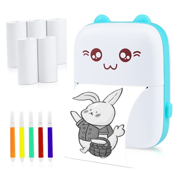 Mini Termisk Skriver, Bluetooth Etikettskriver, Bærbar Etikettskriver Kompatibel med Android og iOS (Blå) blue
