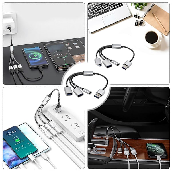 USB 2.0 Strømsplitterkabel, 1 Han til 2 Hun Adapter med USB C til Opladning og Data Synkronisering til Bærbar Computer