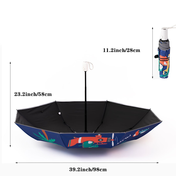 Automatisk Foldbar Paraply UV-Resistent Rejseparaply En-Knap Åben-Luk Cartoon Dinosaur Print Anti-Tilbagefald Design Bærbar Vand-Vindsikker