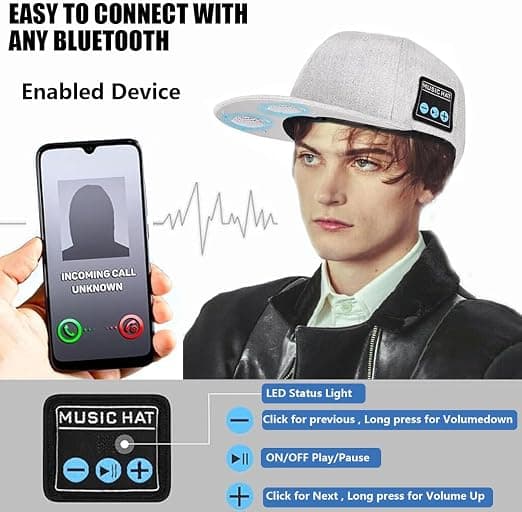 Bluetooth-hattu, Bluetooth-neulehattu, Bluetooth-hattu miehille, Trendikäs älyhattu, Baseball-lippis miehille Grey