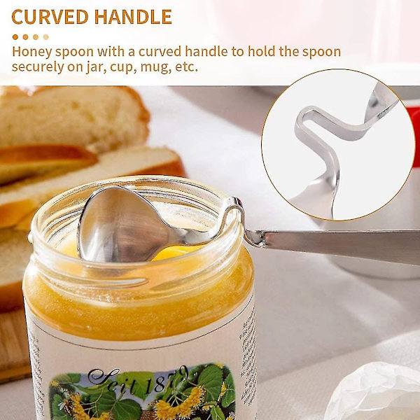 Honning og syltetøjsske, 4 stk. rustfrit stål skeer, dessertske, spiralservice