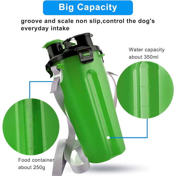 Kannava lemmikkieläinten vesipullo ja ruokakontti matkoille 2-in-1 kaksoiskammiopullo 2 taittuvalla kulholla Koirat Kissat Syöttölaite Vesi Ruokapullo Ulkona Green