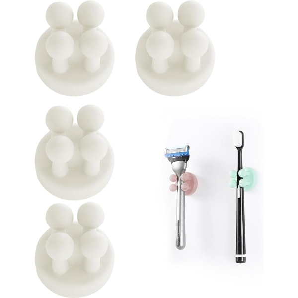 Silikone Tandbørsteholdere 6 stk Multifunktionel Krog Barbermaskineholder Vandtæt Selvklæbende Vægmonteret Enkelt Krog til Væg eller Glas til Ophængning White 4pcs