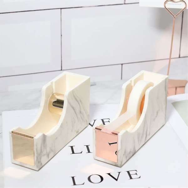 Desk Tape Dispenser Gold Rose Gold Metal Core Marble White Texture Office Supplies 1 Inch (rose Gold