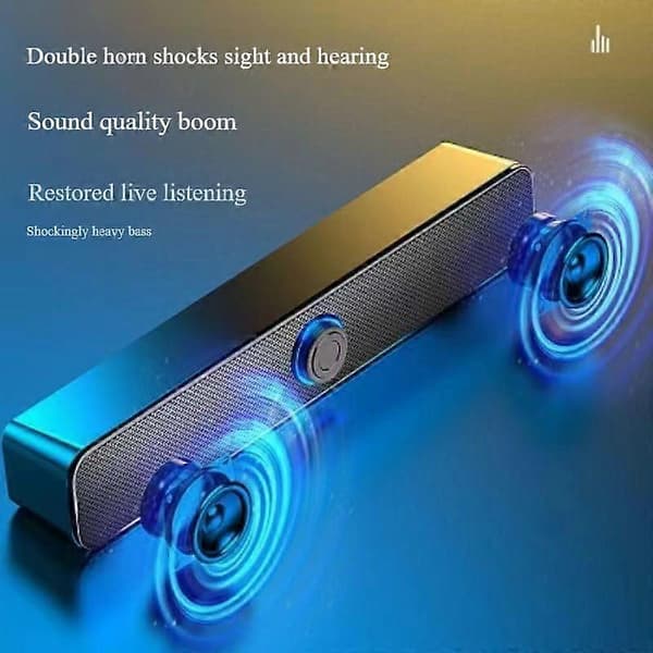 Mini Desktop PC Stereo Dobbelthøjttaler med Kabel og Bluetooth-forbindelse, Sort Super Subwoofer, Kompakt Størrelse