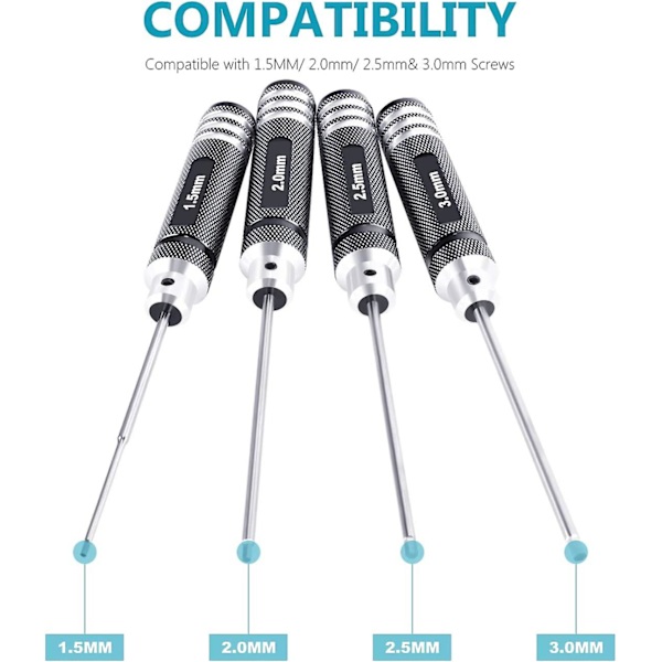 4 i 1 Titanium Nitrid Tini Hex Skruetrækker Sæt 1,5mm Skruetrækker + 2mm Skruetrækker + 2,5mm Skruetrækker + 3,0mm Skruetrækker