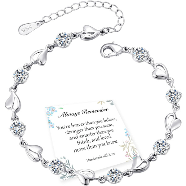 Sølv Armbånd til Kvinder, 925 Sterling Sølv Kærlighed Hjerte Armbånd Skinnende Krystal Diamant Justerbart Hjerte Armbånd til Kvinder Piger HeartWhite