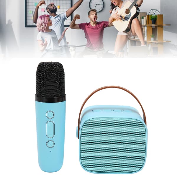 Mini karaokemaskinset stöder Bluetooth AUX USB-minneskort bärbar Bluetooth-högtalare med trådlös mikrofon Blue