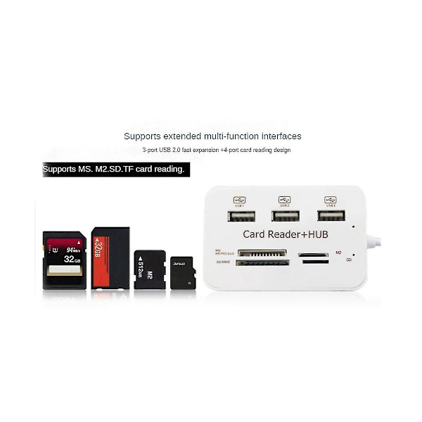 7-in-1 Kannettava monitoiminen 3-porttinen USB-keskitin 2.0 -jakaja yhdistelmäkortinlukija tukee TF SD M2 SDHC