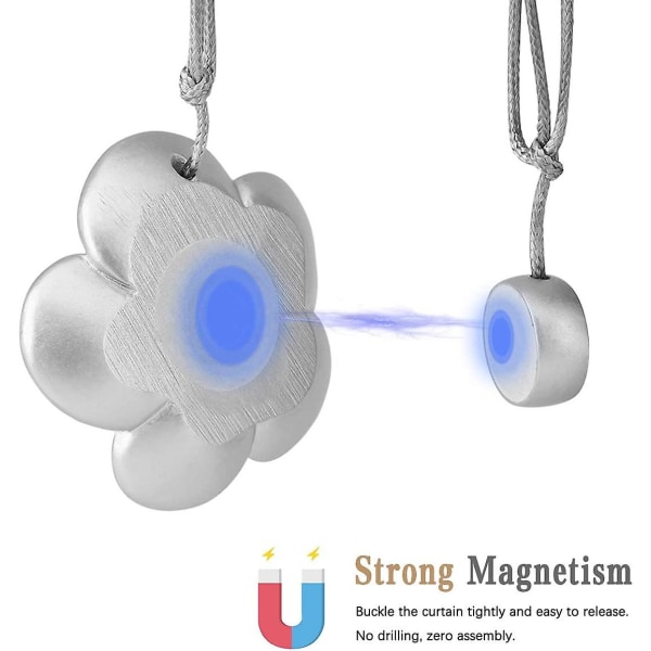 Camellia magneettiset verhotangot, 2-pakkaus hartsi-ikkunan verhon koristeellinen pidike, verhotangot kukkaverhon solki joustavalla köydellä Fo Silver