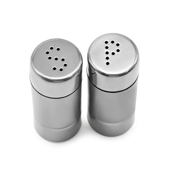 Sett med 3 krydderflasker i rustfritt stål, pepper, salt, sukker og krydderglass med lokk