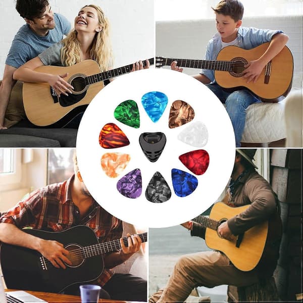 Flerfärgade gitarrplektrum för elgitarr, 0,71 mm tjocklek, 10 blandade färger, hållbart material