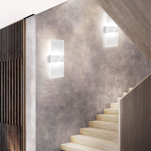 2 stk. LED Indendørs Vægskænke, 12W 6000K Kold Hvid Akryl Vægslampe, Moderne Design Dekor Vægslys Armatur Til Stue, Soveværelse, Gang, Badeværelse