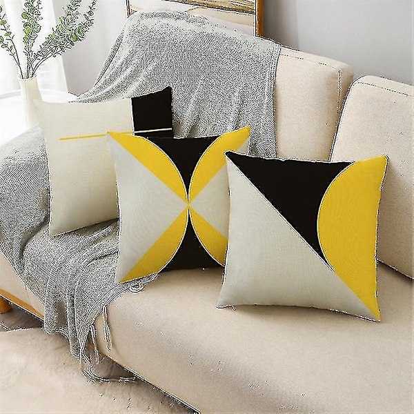 Sort Gult Kontrastfarve Splice Design Linned Pudebetræk Sofa Pude