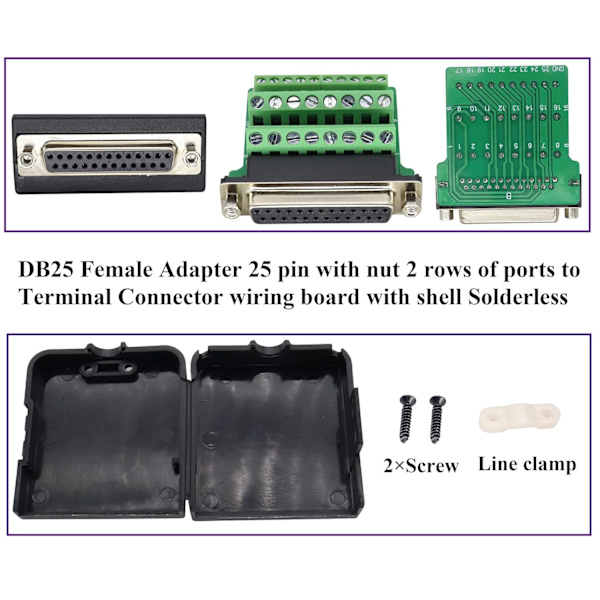 DB25 Hunn Breakout Board Connector DB25 Lang Bolt 2-Rad Hunn 25-pin Loddefri Lodde-Fri Seriell Port Adapter til Terminal Connector Skilt FemaleNut