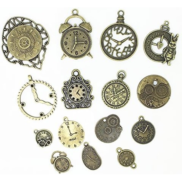 18 kpl/setti kello riipus charmeja, monivärinen sekoitettu antiikkinen pronssi kello hammaspyörä charmeja Steampunk kello riipus DIY korujen valmistus tarvikkeet