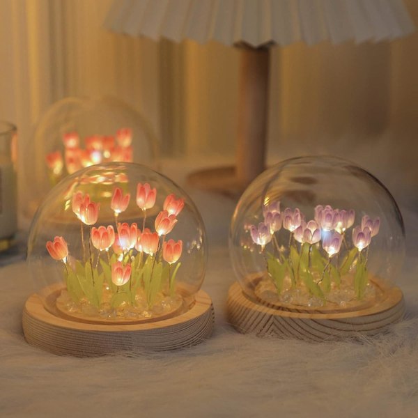 DIY Tulipan Natlampe Materialpakke, Romantisk Tulipan Stemningslys, Simuleret Blomsterlys Til Elskere Gaver, Lilla (10*12cm)