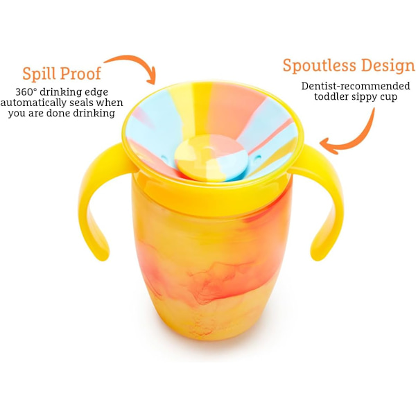 Miracle 360 6+ Måneder 7oz Baby Sippy Cups (2-pakning), Fri Flyt Beger for Småbarn, Treningskopp, BPA-fri, Sølfri, Oppvaskmaskinsikker Baby Vann B Red/ Yellow