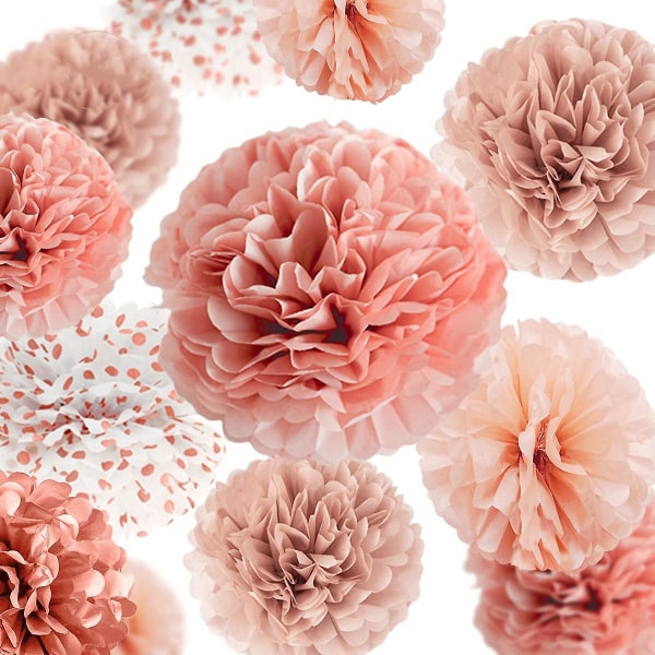 12 st Rose Gold Coral Tissue Paper Pom Poms för bröllop Baby Shower Födelsedag Bröllopsdusch