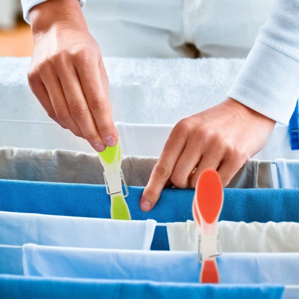 90 stk. Tøjstativer Stærke Klips Vaskeri Hjem Tøjpinde Vindtætte Tøjpinde Ekstra Store Skridsikre Ergonomiske Bløde Gummigrebs 4 Farver Blue, Orange, Green, Red