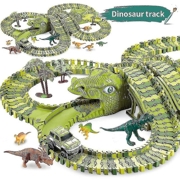 Dinosaur Race Track Set Rail Car Toys Assembly Bend Flex Racing Track Led Electronic Flash Light Car Toys For Children