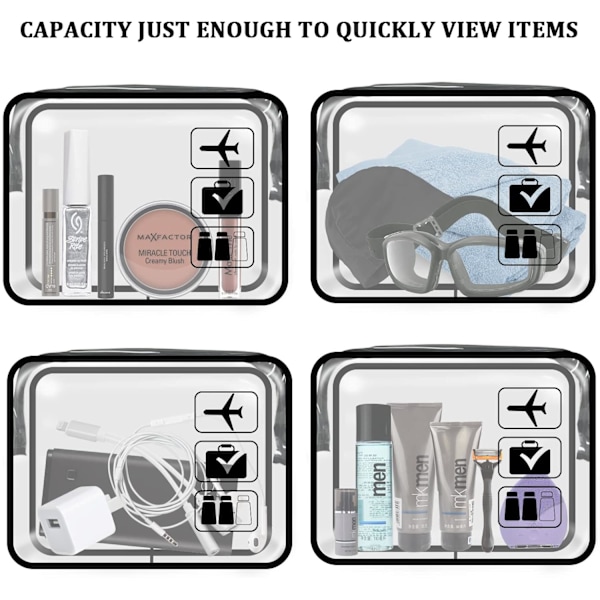 Gjennomsiktig toalettveske for reise, 2 stk TSA-godkjent toalettveske med glidelåser Reisetilbehør Bærbar vanntett kosmetikk Sminkevesker for kvinner en