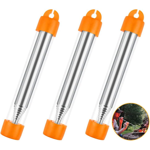 Bellows 3-pakks Blåsepipe i rustfritt stål, sammenleggbar blåsepipe for peis, grill, bål, blåse luft inn i ild, reise