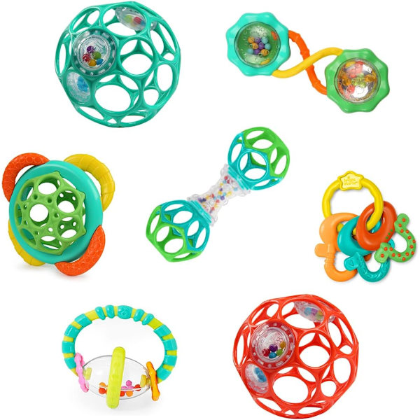 Tuttipullot ja ravistimet 7 osan lahjapakkaus - BPA-vapaat vauvan ravistimet, puremat ja rattaiden lelut, unisex, vastasyntyneille+ Soothers & Shakers 7pc Gift Set