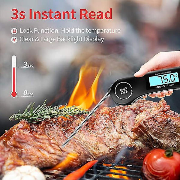 Kötttermometer, omedelbar avläsning matlagnings termometer, digital mat termometer, bakgrundsbelyst LCD-skärm hopfällbar lång sond och automatisk på/av, idealisk för kök