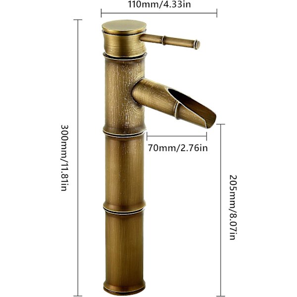 Høj Bambus Vandhane, Vandfald Vaskblanding Basin Mixer Tap, Enkelt Hul Vandhaner Varmt Og Koldt Vand Tilgængelig, Bronze Badeværelses Vandhane, 3 Brud Mund Sammenføjning