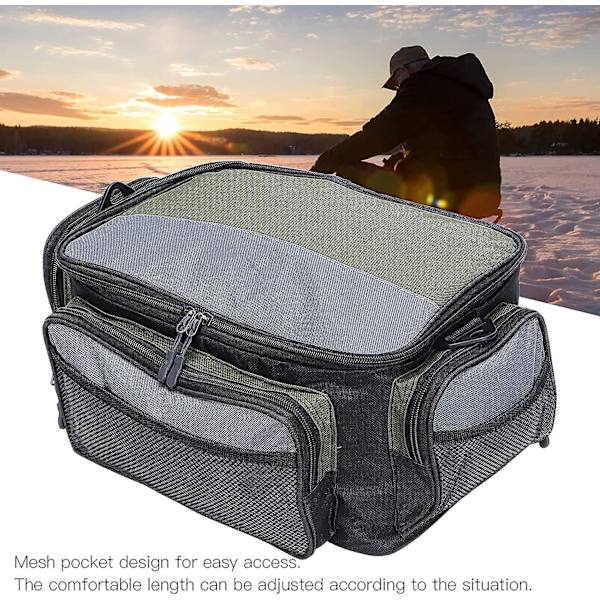 Fiskesoppbag, Grønn Polyester Fiskeredskaper Bag Med Grå Kvadratisk Fiskesoppbag For Rigging Fiskeutstyr Og Andre Ting