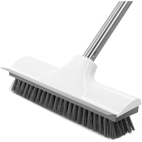 Floor Scrubbing Brush with Long Handle, Heavy Duty Stiff Bristle Floor Brush with Squeegee for Cleaning Bathroom Deck Tile Patio