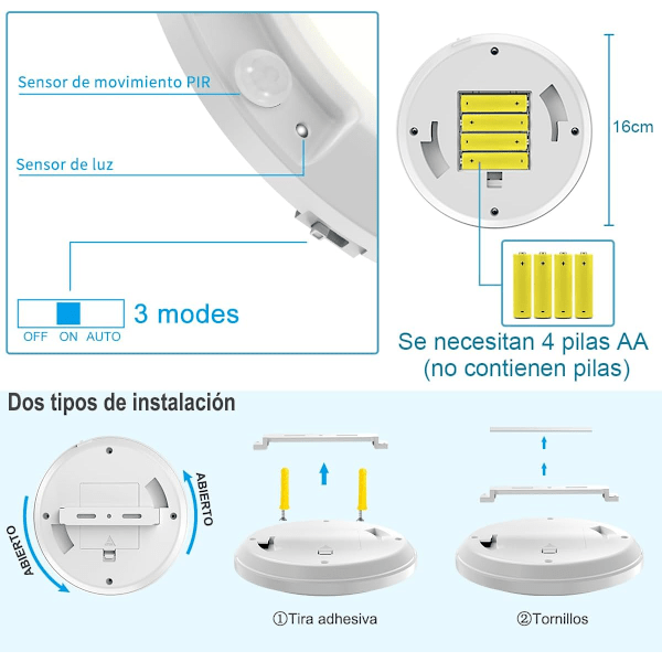 Små bevegelsessensor taklamper, 6,2 tommer ledningsfrie LED-batteridrevne sensorlys innendørs, 1-pakning, ideelt for skap loft veranda trapp skur White 1 Pack