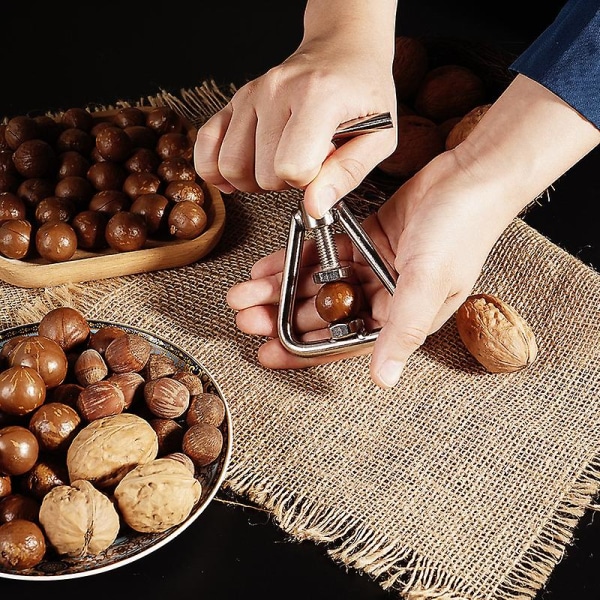 Nøddeknækker Sort nøddeknækker rustfrit stål nøddeknækker Nøddeknækkerværktøj til alle nødder, sort valnød, macadamia, hasselnød, paranød, mandler, pekannød, W