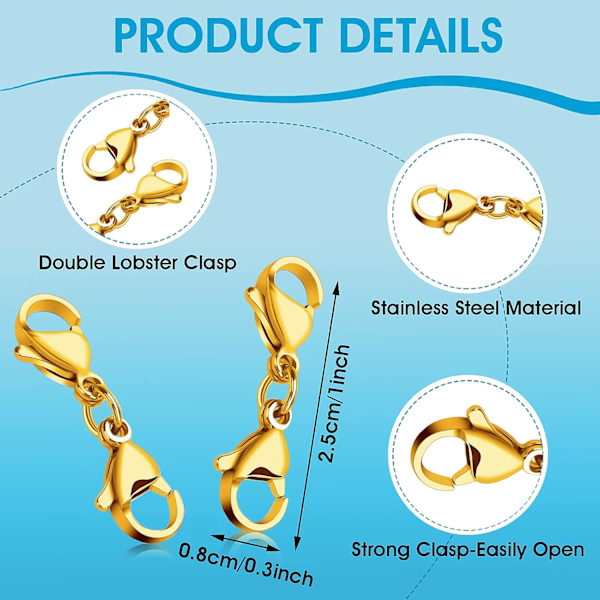 4 kappaletta kaksinkertaisia hummerilukkoja kultaisia minirannekorun lukkoja korvaava lanyardin napsautettava koukku, metalliset hummerilukot jatke DIY-korujen valmistukseen Gold 4pcs