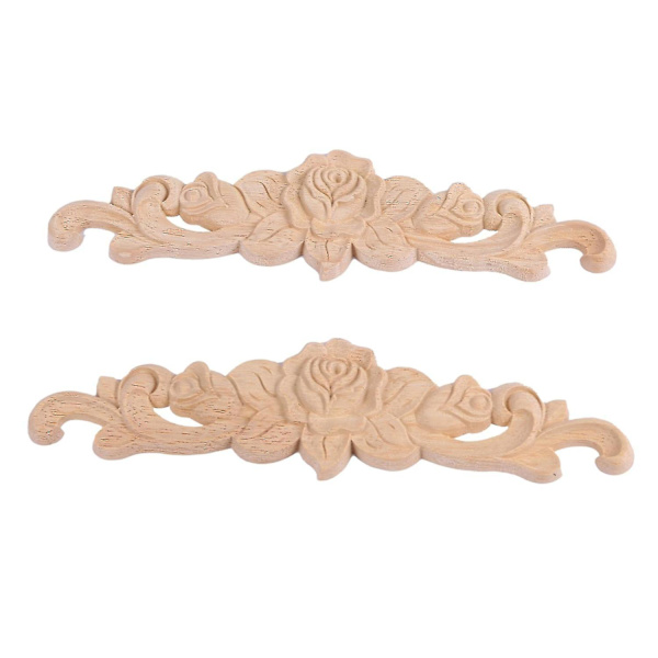 4 st 20*5cm Gummiträ Carved Long Onlay Applique Omålad Blomdörr Heminredning Europeisk Stil