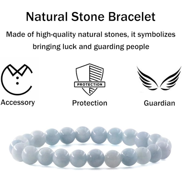 Kristall armband, 8mm Naturstenpärlor Armband, Läkande Kristall Armband för Kvinnor Män Aquamarine