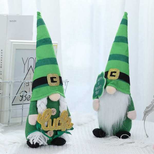 2 stycken St.Patrick's Day Gnome Decoration, Svensk Skandinavisk Tomte Figurine Elf Ornament Kompatibel med Ho