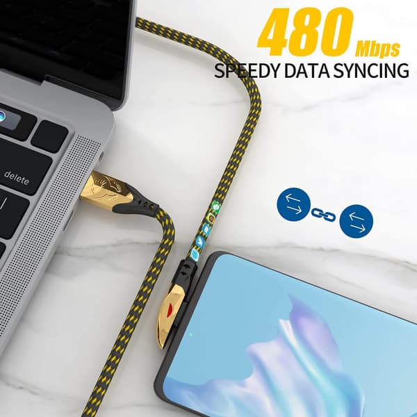 90 graders Type C USB-kabel 3 meter【1 pakke 66W】Spildesign R