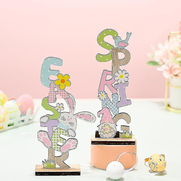2 kpl Hello Spring Easter -kirjaimet puusta, kodin koristeluun